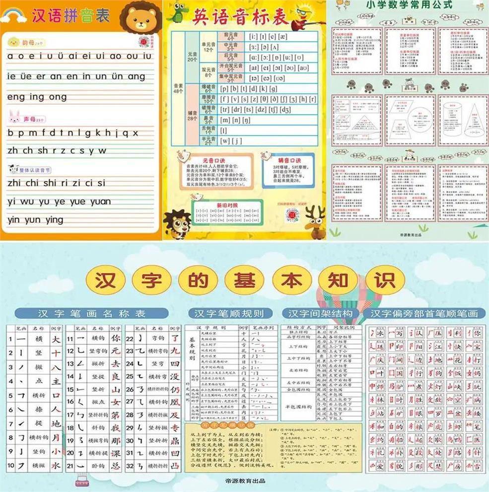 奇思帝源教育欧克乐小学生成长起跑线涵盖语数外课程学习挂图套装