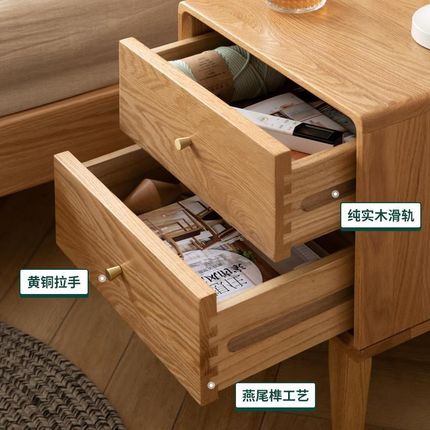 源氏木语全实木床头柜现代简约橡木床边小柜子北欧卧室原木储物柜