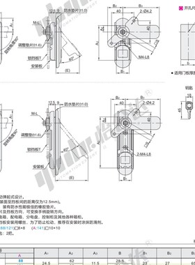 怡合达型XAX51/52-A88/A1y21/A147 薄型防水平面锁 把手按压转动
