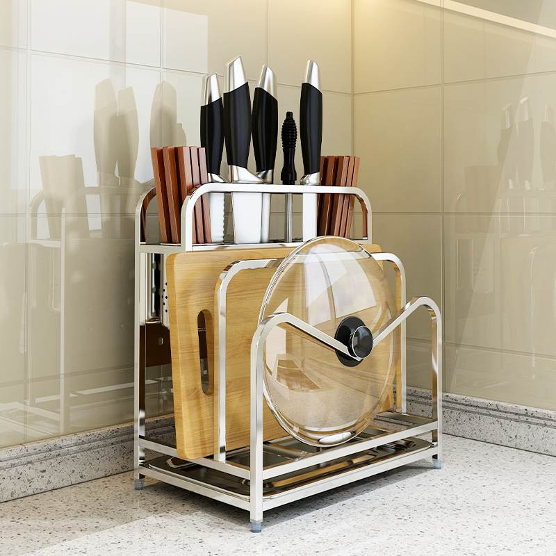 304不锈钢刀架厨房菜刀放置物架筷子笼一体砧板刀具收纳架多功能