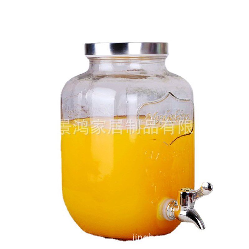 5升玻璃果汁f罐带龙头自酿酵素瓶泡酒瓶饮水桶密封瓶带铁架 包邮