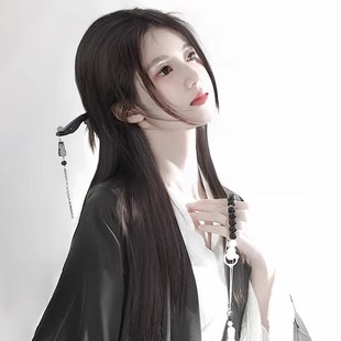 古风假发男生长发全头套式中分黑长直男士夏天薄款古装通用假发套