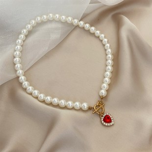 Necklace 推荐 Wedding Pearl women结婚礼服珍珠项链复古满钻桃心