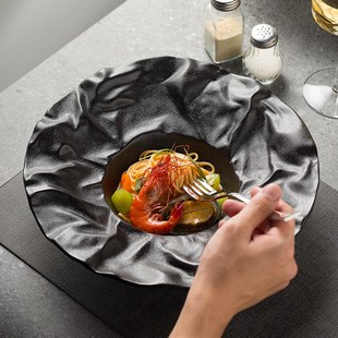 皱艺个性草帽盘子深盘西餐盘家用深盘意境菜盘高级感酒店餐具