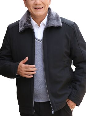 爸爸冬季外套加绒加厚款50中老年人60冬装男70爷爷80岁老人棉衣服