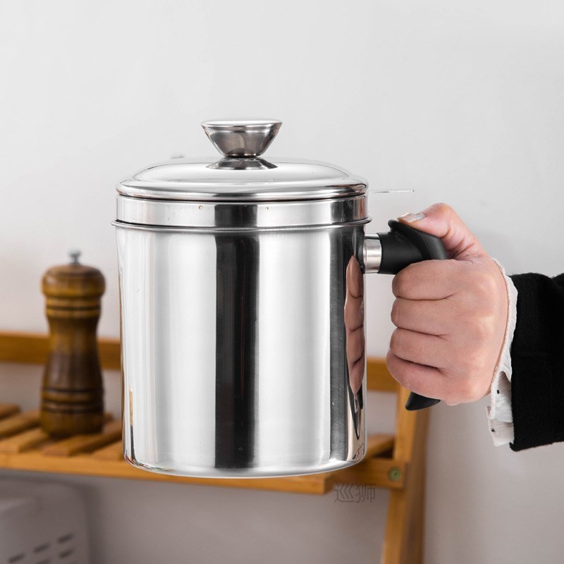 1.3L Stainless Steel Oil Strainer Pot Container Jug Storage