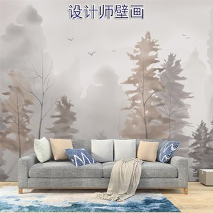 法式抽象艺术树林定制壁画高级感墙布客厅电视背景墙壁纸卧室墙纸