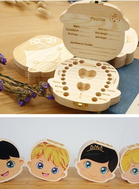 Baby Wood Tooth Box Organizer Milk Teeth Storage Language S