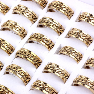 推荐QianBei Punk Gold Color 8mm Finger Ring Women Fashion St