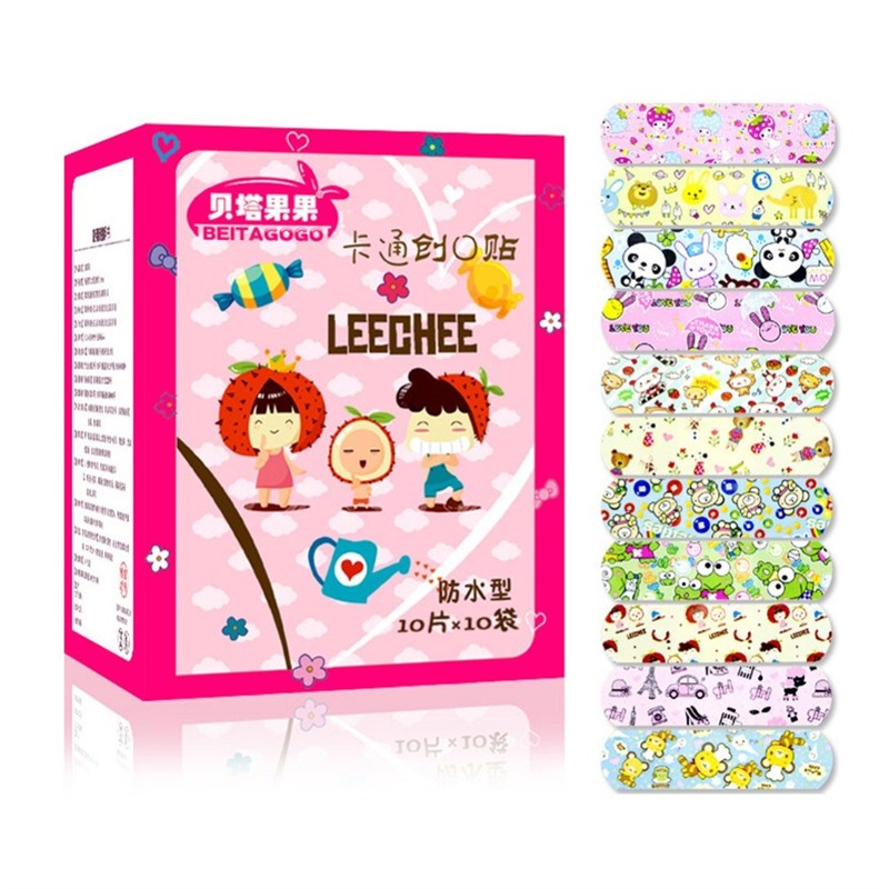 100PCS Waterproof Breathable PE Cute Cartoon Band Aids Adhes