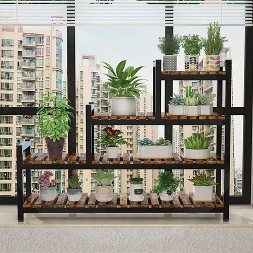 速发2021阳a台多层铁艺花架窗台花盆架多肉实木置物架飘窗植物室