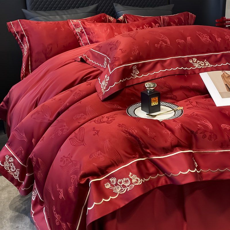 中式婚庆大红色四件套提花结婚被套新婚床上用品婚房陪嫁喜被,床上用品,婚庆床品套件,淘宝优惠券,粉丝福利购,淘宝优惠卷