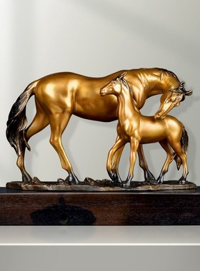铜马摆件装饰家居饰品子母马铜艺术品动物饰品中式客厅陈设白马