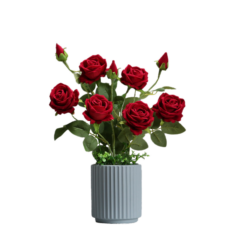 直销新品b玫瑰花仿真花摆件客厅假花干枝装饰家居餐桌绢花花艺摆