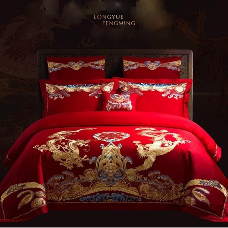 新款婚庆四件套大红色结婚刺绣全棉套件婚房龙凤喜被床上用品,床上用品,婚庆床品套件,淘宝优惠券,粉丝福利购,淘宝优惠卷