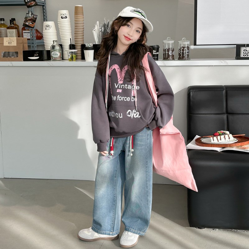 女童秋装卫衣套装2024新款洋气大童春秋季休闲连帽上衣儿童两件套