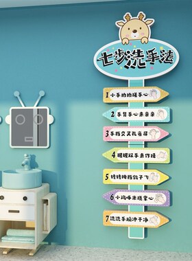七步洗手法宝宝幼儿园洗手步骤卡通贴纸图墙贴厕所卫生间标语防水