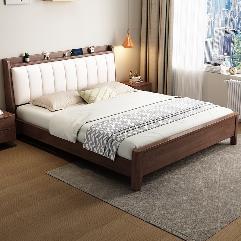 曲美家具实木床卧室1.8米橡胶木北欧床现代简约1.5米主卧双人床家