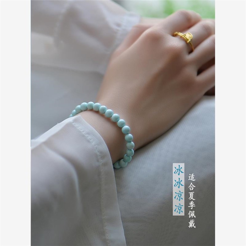 天空之境绿松石手链原矿无优化高瓷蓝6mm送女友纤细手串夏季显白图片