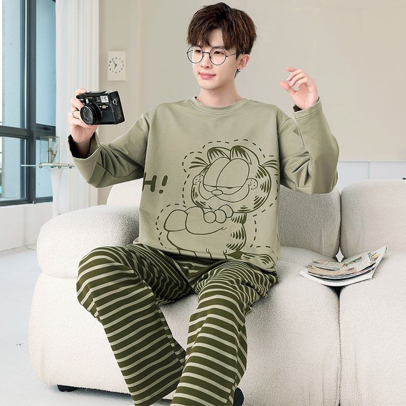 睡衣男士秋季长袖秋冬青少年学生大码男童长裤薄款家居服套装