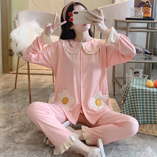 纯棉月子服夏h季薄款产后冰丝喂奶哺乳孕妇睡衣女春秋孕晚期家居