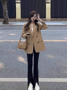 三彩高级感西装外套女年新款韩版炸街小个子黑色西服套装上衣