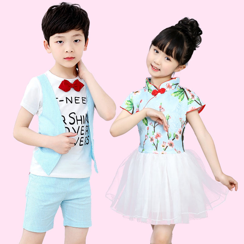 热销六一儿童合唱服演出服男童大合唱服学生校服幼儿园服装女童旗