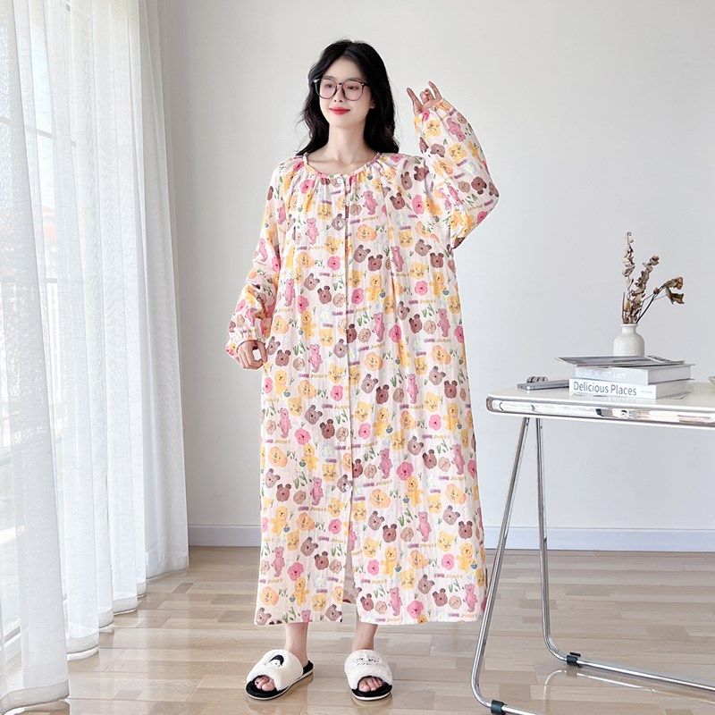 大码哺乳睡裙女纱布春秋200斤长袖宽松孕妇月子服家居服睡衣,女士内衣/男士内衣/家居服,睡裙,淘宝优惠券,粉丝福利购,淘宝优惠卷