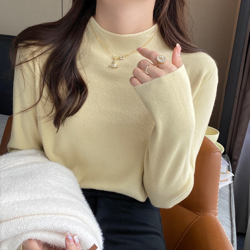 黄色半高领打底衫女秋冬2024新款长袖高级感内搭爆款针织长袖上衣