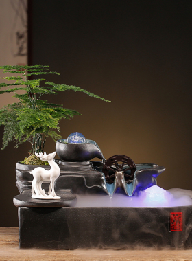 流水摆件循环水生财水车喷泉w客厅办公室装饰风水轮水晶球开业礼