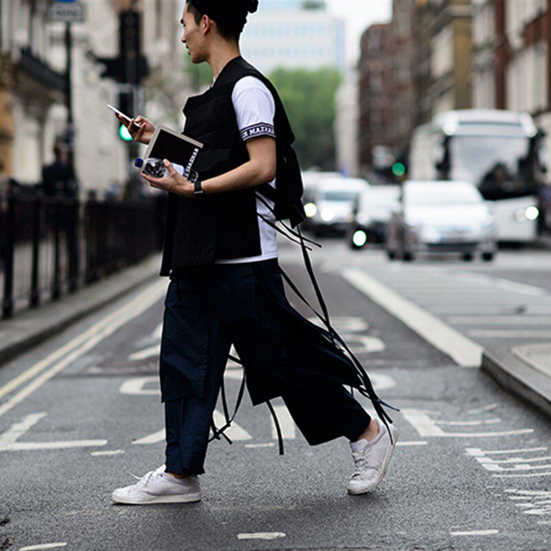 夏季流苏男裙裤九分裤黑色宽松阔腿裤潮青年纯色休闲裙裤美发师款,男装,休闲裤,淘宝优惠券,粉丝福利购,淘宝优惠卷