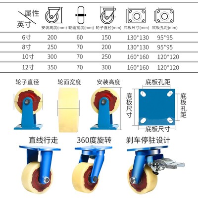 12寸超重型万向轮铁芯尼龙轮68寸重型脚轮承载重1吨大手推车轮子