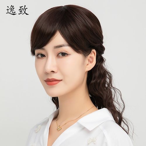 假发真发全真人发中老年卷发中长发全头套羊毛卷发套头套全真自然