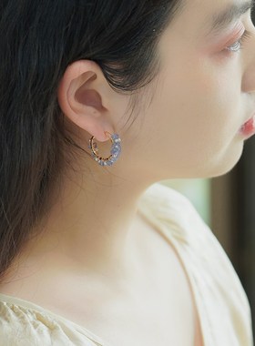 小众设计温柔绕塔桑石珍珠耳扣法式优雅少女耳环气质小耳圈50319