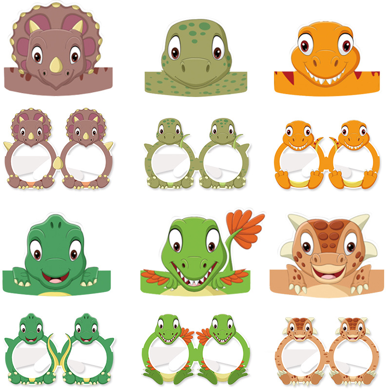 6pcs Dinosaur Parpty Decoration Paper Glasses Headband