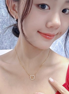 韩国东大门时尚个性钛钢项链女可爱小G猫少女吊坠简约设计感锁骨