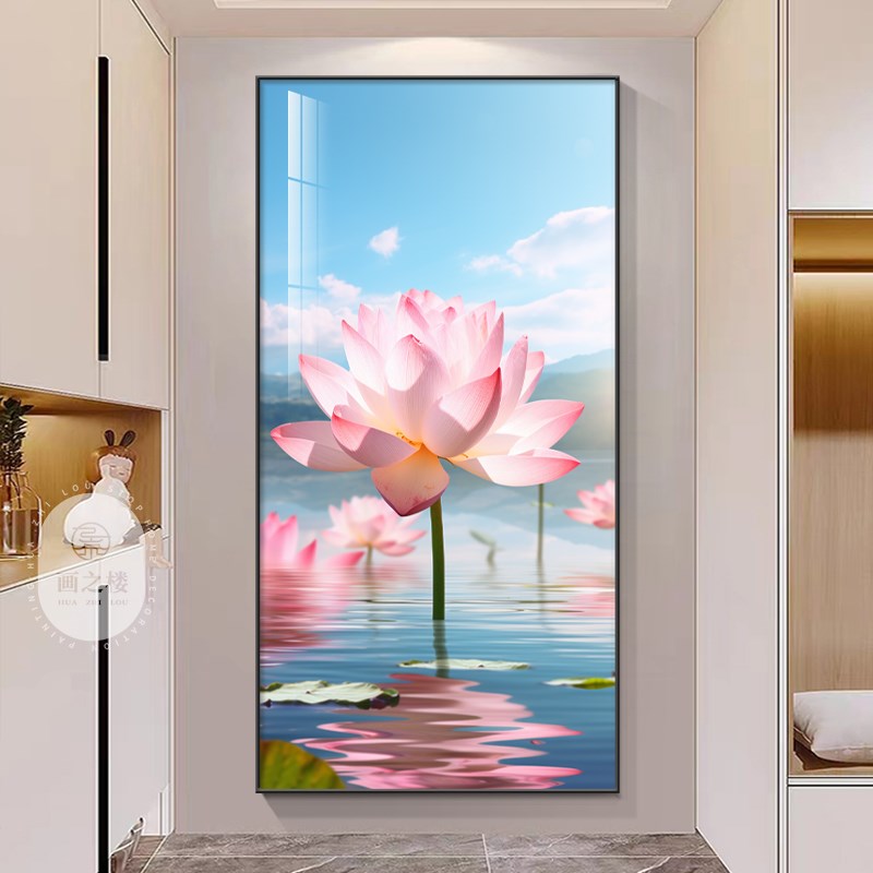 荷塘月色玄关装饰画荷花现代简约好运莲莲玄关正对门客厅走廊挂画