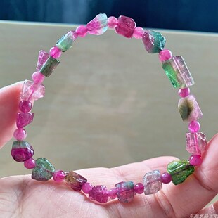 天然西瓜碧玺原石随形手链单圈手串一物一图饰品礼物情侣送女友