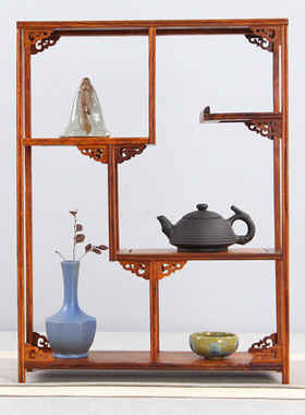 红木质紫砂茶壶i茶具架花梨木小博古架实木花梨木架子茶壶摆件底