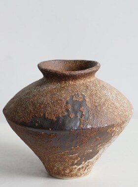 侘寂风陶瓷花瓶粗陶瓶插花复古怀旧手工民宿P酒店禅意摆件新中式