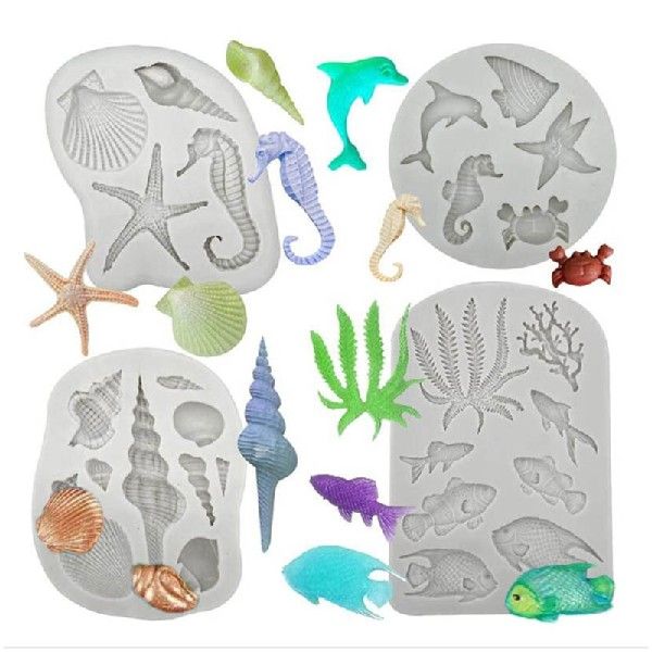 4Pcs/set Marine Themed Cake Fondant SiliconSe Mold Conch