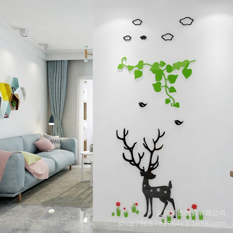 镜面亚克力墙贴3d立体纸画自粘玄关走廊贴纸客厅电视背景墙装饰画