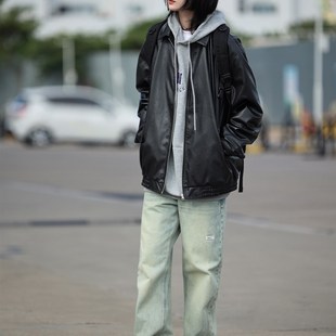 你初恋老王直筒牛仔裤男士秋季复古水洗做旧显腿长裤子宽松休闲裤