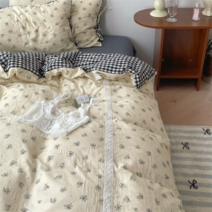 梨梦 柏林花事 韩系双层纱水洗棉四件套全棉床单被套床上用品