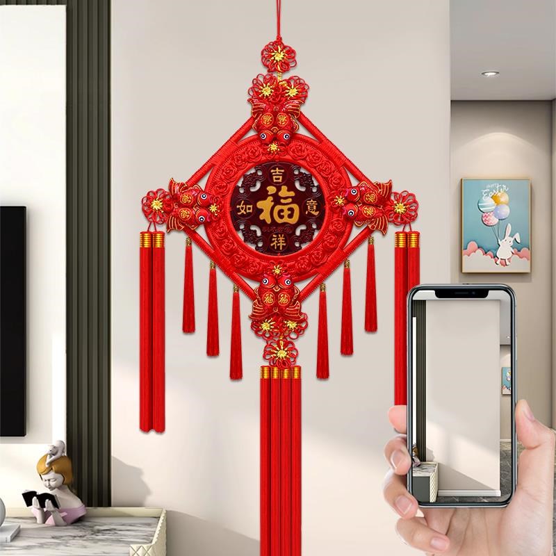 豪华桃木中国结沙发背景墙过年电视挂件家居客厅墙面装饰福字挂饰