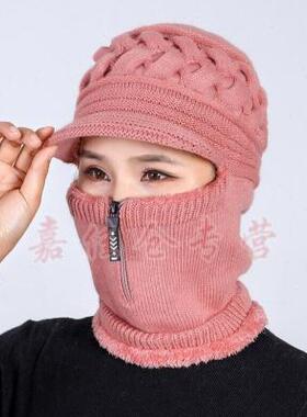 高档中老年人帽子女冬天户外帽秋冬季防寒加绒保S暖毛线帽紫色(无