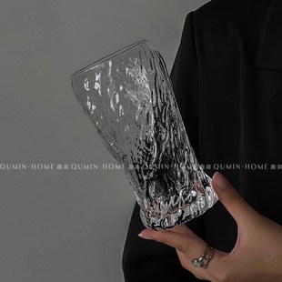 欧式 水纹玻璃杯啤酒杯子家用果汁饮料水杯小众创意咖啡牛奶杯