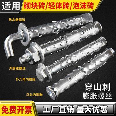 穿山刺膨胀螺丝砌块砖泡沫砖轻体砖加气块专用膨胀螺栓鱼鳞拉爆