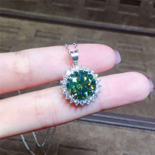 Diamond 925 Pendant Green moissanite 4ct Real 速发Solitaire