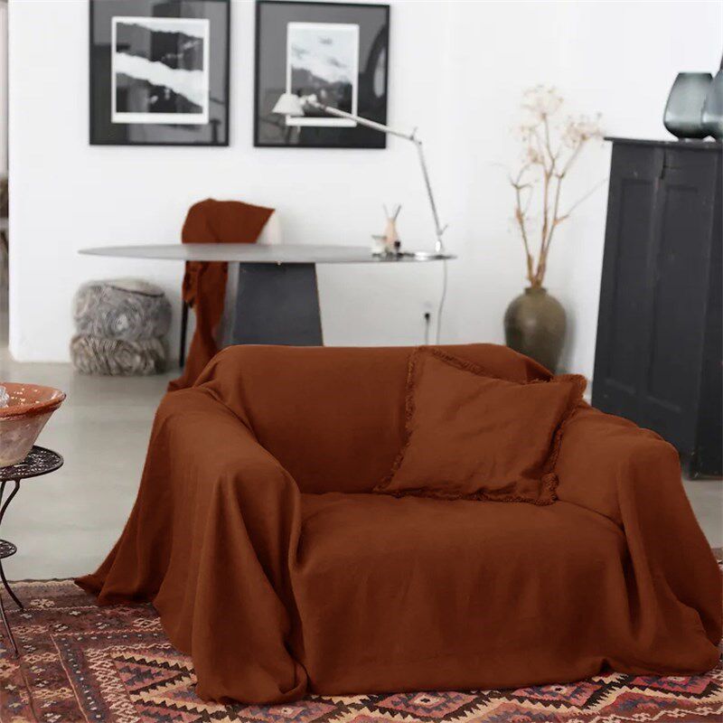 纯色亚麻沙发毯防尘盖布家用盖巾防遮布大尺寸家具沙发遮尘布定制